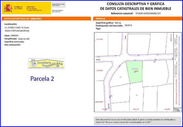 Parcela urbana de 806 m2 en Urbanización El Reloj — 3