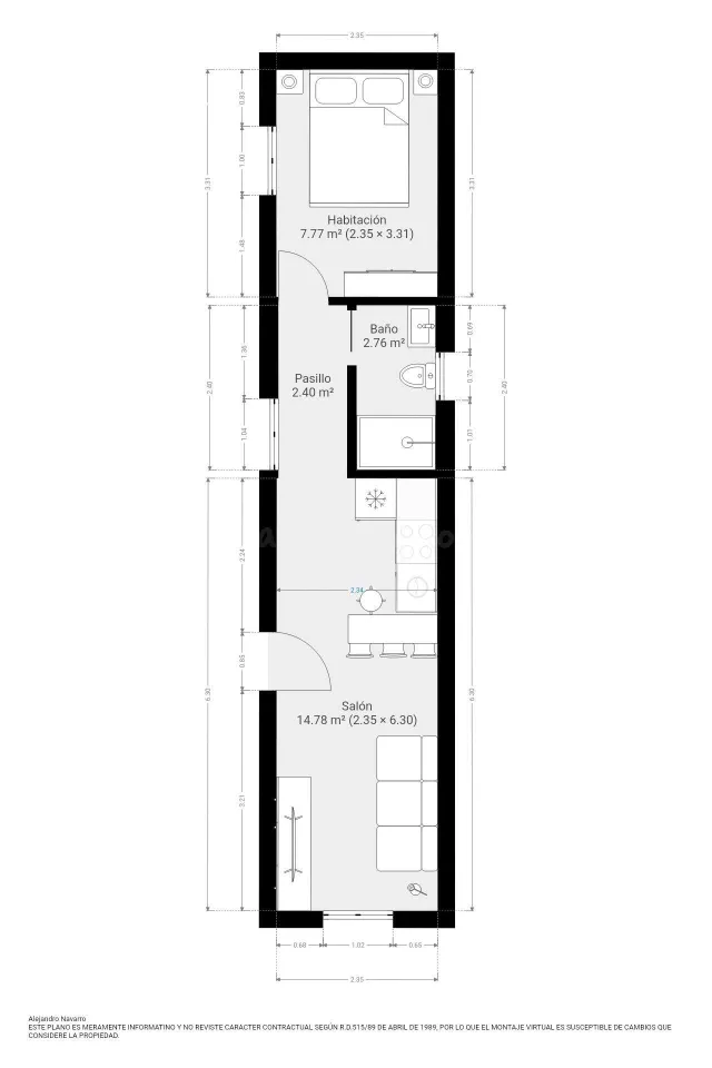 Casa prefabricada de 30 m2. Salón, baño y dormitorio. Por so - foto 3