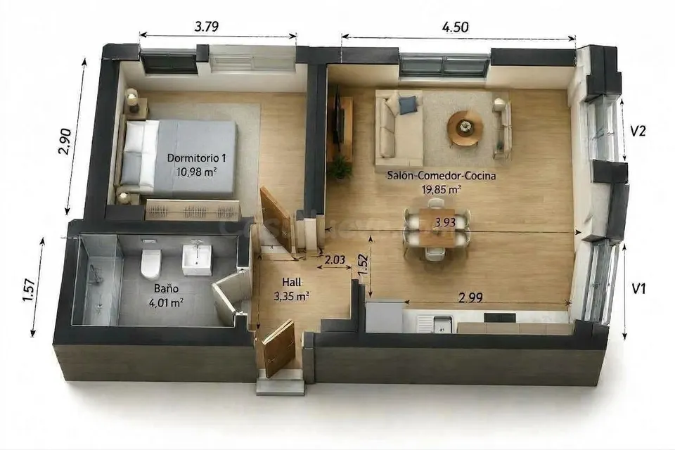 Piso en planta baja de 1 Dormitorio con Garaje y Trastero