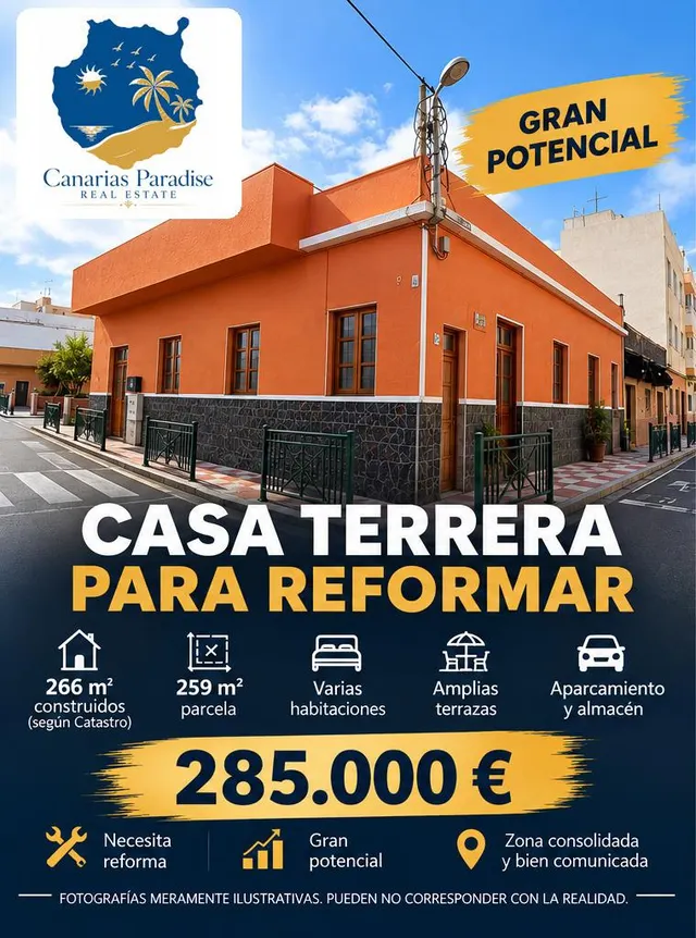 Casa terrera en esquina con amplias terrazas y gran potencia