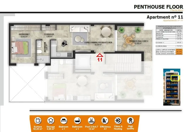 Ático 1 habitación 75m² en venta - Acequion — 24