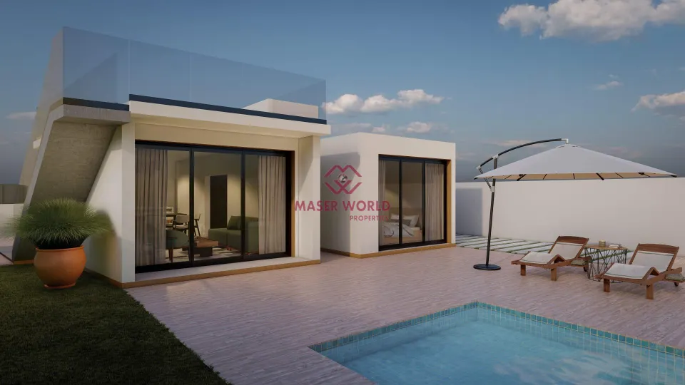 Villa de estilo ibicenco en un tranquilo pueblo español
