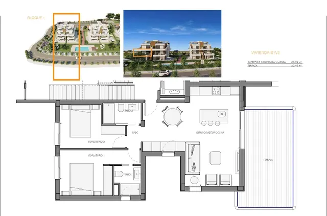 Apartamento de 2 dormitorios con amplia terraza a la venta en Golf Resort, Murcia. — 12