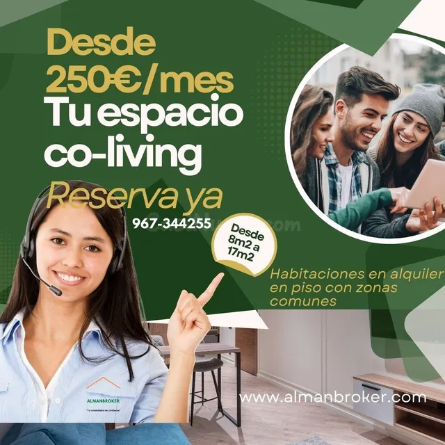 habitaciones en alquiler. Con espacio Co-Living ( Zonas Comu