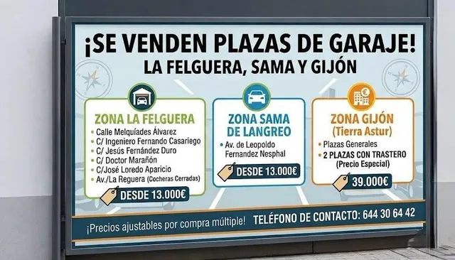 PLAZAS DE GARAJE ZONA SAMA, LA FELGUERA Y GIJÓN