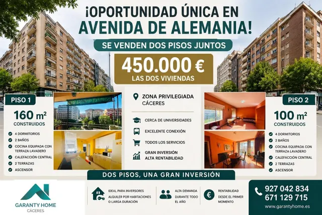 ¡INVERSIÓN ÚNICA EN AVENIDA DE ALEMANIA, CÁCERES!