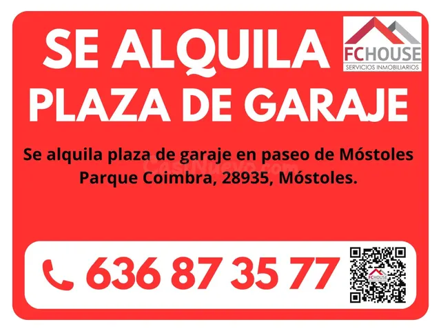 SE ALQUILA PLAZA DE GARAJE - PARQUE COIMBRA