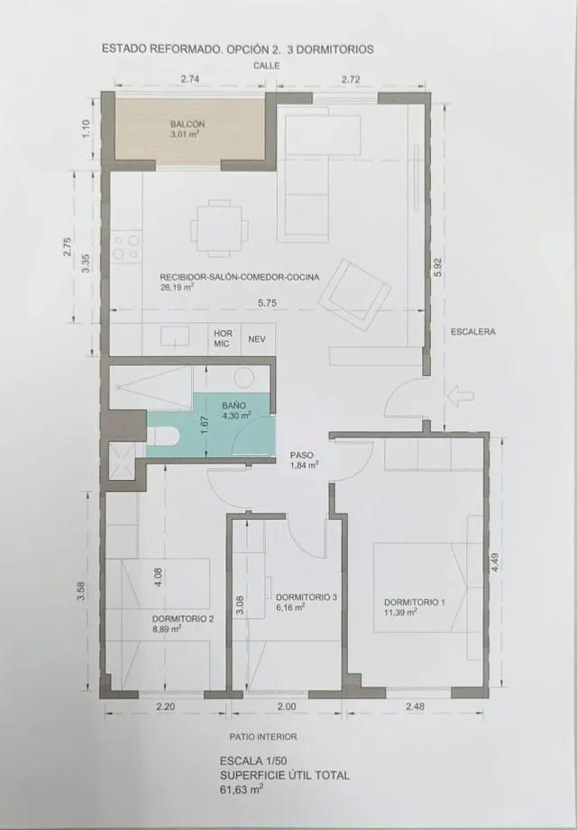 4º PISO EN ELDA SIN ASCENSOR CON REFORMA INTEGRAL INCLUIDA EN EL PRECIO – 3 habitaciones, BALCÓN Y COCINA AMERICANA — 36