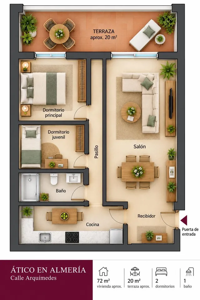 Ático en venta zona pescadería – Almería –  terraza con vistas a la alcazaba — 35