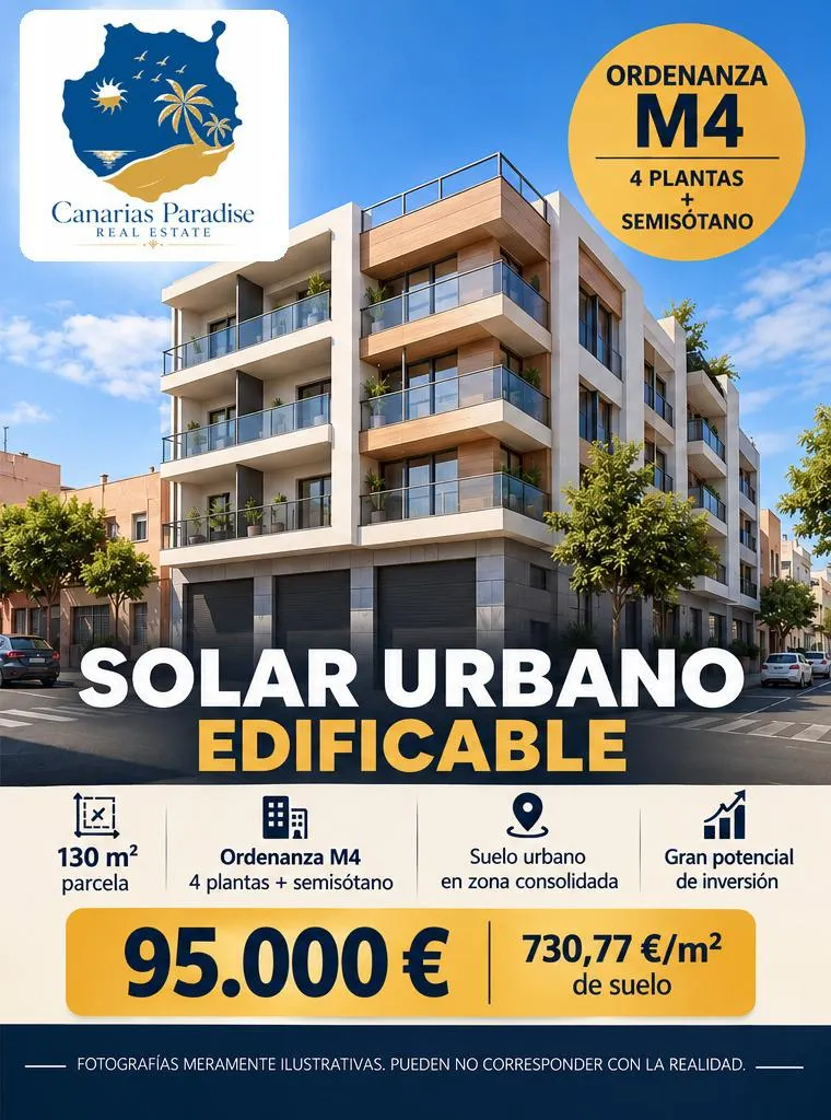 Solar urbano edificable M4 de 130 m2 con posibilidad de cuatro plantas más semisótano en Santa Lucía de Tirajana
