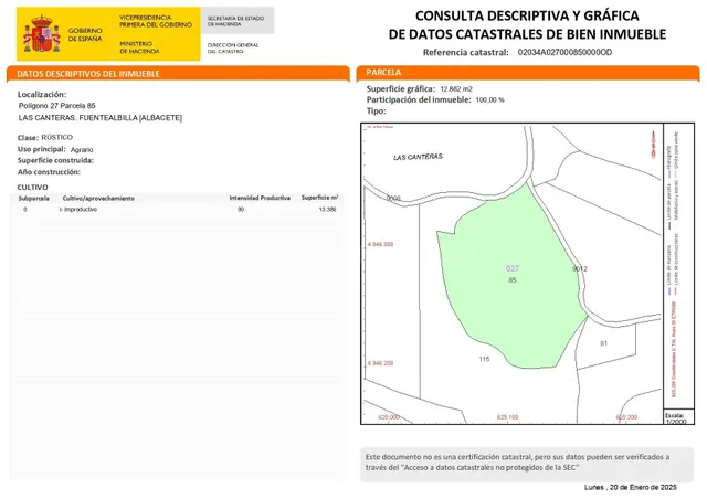 Se vende Parcela de terreno rústico en Las Canteras en Fuent