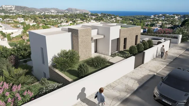 Villa nueva en construcción con vistas al mar en una zona co
